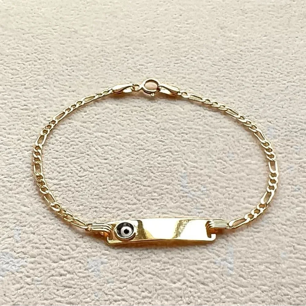 14k solid yellow gold kids bracelet | evil eye ID baby Bracelet |